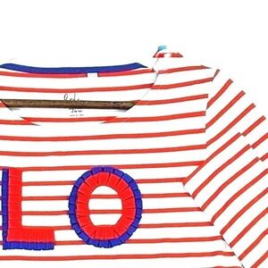 Boden Womens Red White Striped LOVE Ruffle Graphic Long Sleeve Breton Top Size 6